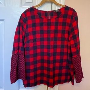 JCrew Mercantile Red and Navy Plaid Top